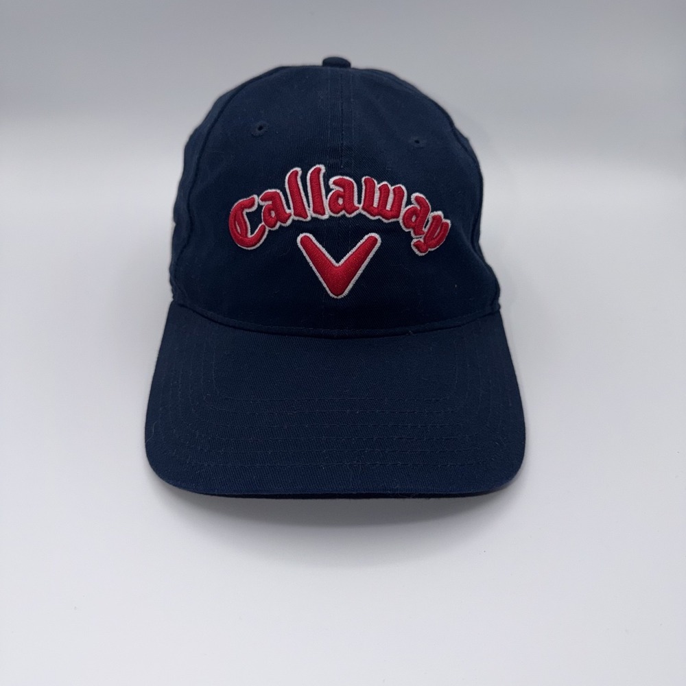 Callaway Golf Cap Hat Adjustable Strap Navy w/ Red Spell Out Logo